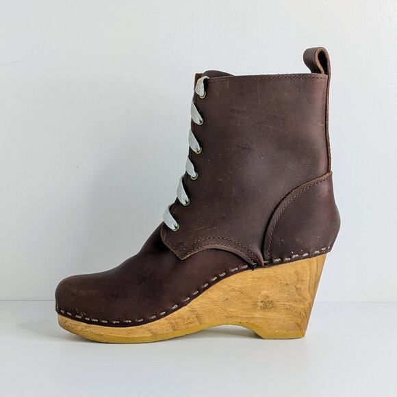 No. 6 Store Ankle Boots 37 Brown Leather Lace Up Wedge Bohemian Scandi Chic - Picture 6 of 15